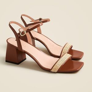 J.Crew Layne Ankle-Strap Heels Raffia Brown Size 8